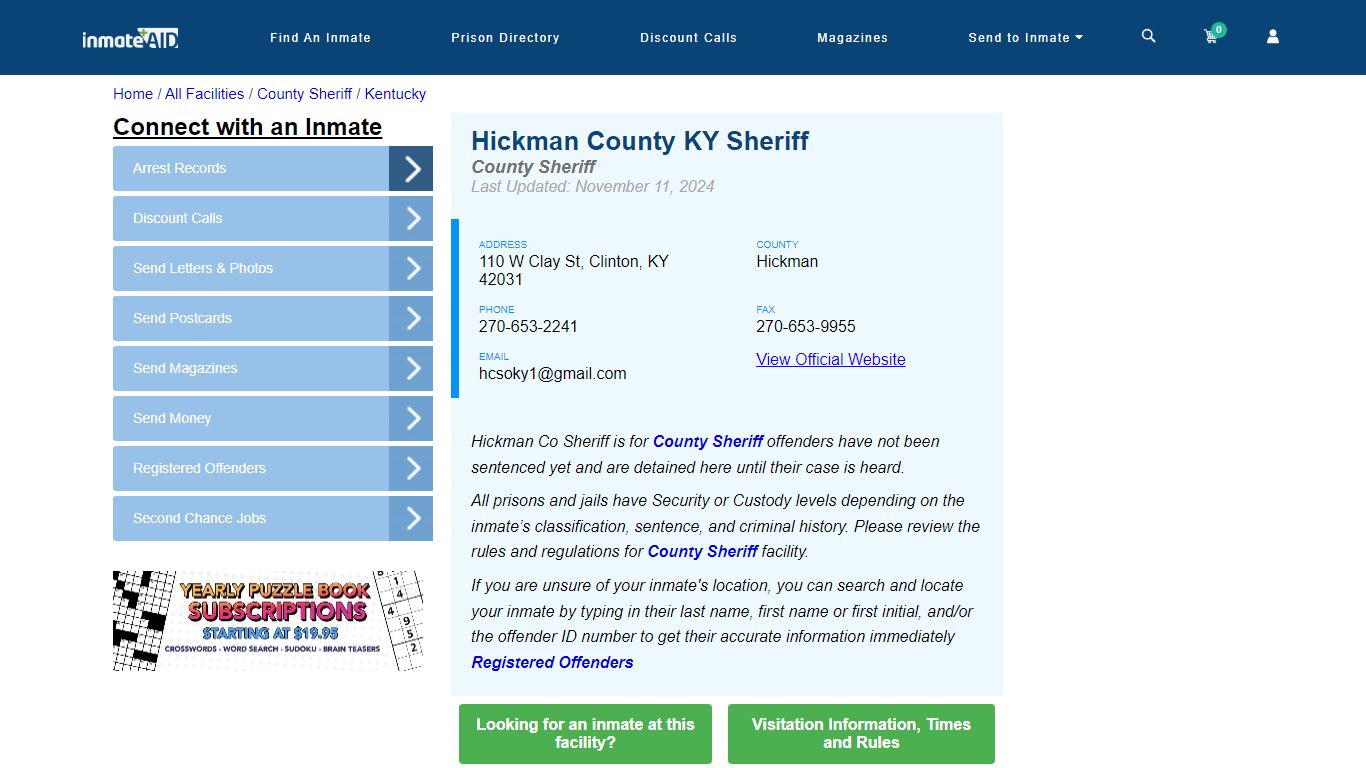 Hickman County KY Sheriff - Arrests Warrants - InmateAid